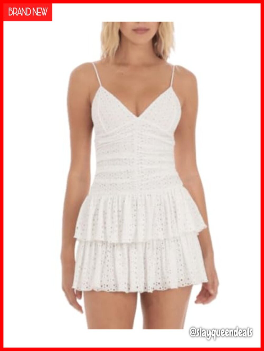 Women's Deep V-Neck Spaghetti Strap Tiered Mini Dress Ruffle Hem Sleeveless